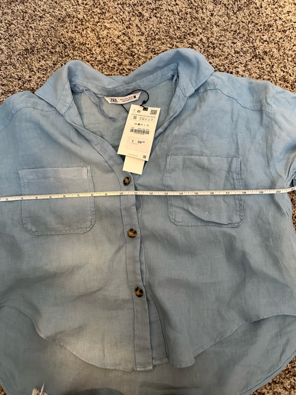 Zara Soft Blue Linen oversized crop Top - Picture 4 of 5